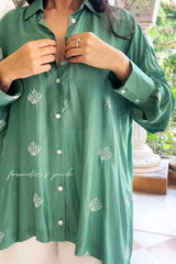 Green Muslin Embroidered Collared (Shirt only)