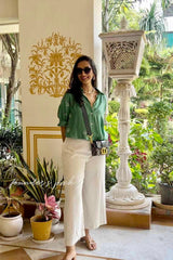 Green Muslin Embroidered Collared (Shirt only)