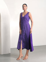 Purple Cotton Satin Sleeveless Party Dress