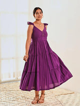 Purple Cotton Sleeveless Maxi Long Dress
