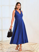 Blue Cotton Maxi Sleeveless Long Dress