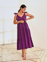 Purple Cotton Sleeveless Maxi Long Dress