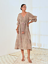White Cotton Floral Print Maxi Long Dress
