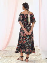 Black Cotton Maxi Cold Shoulder Dress
