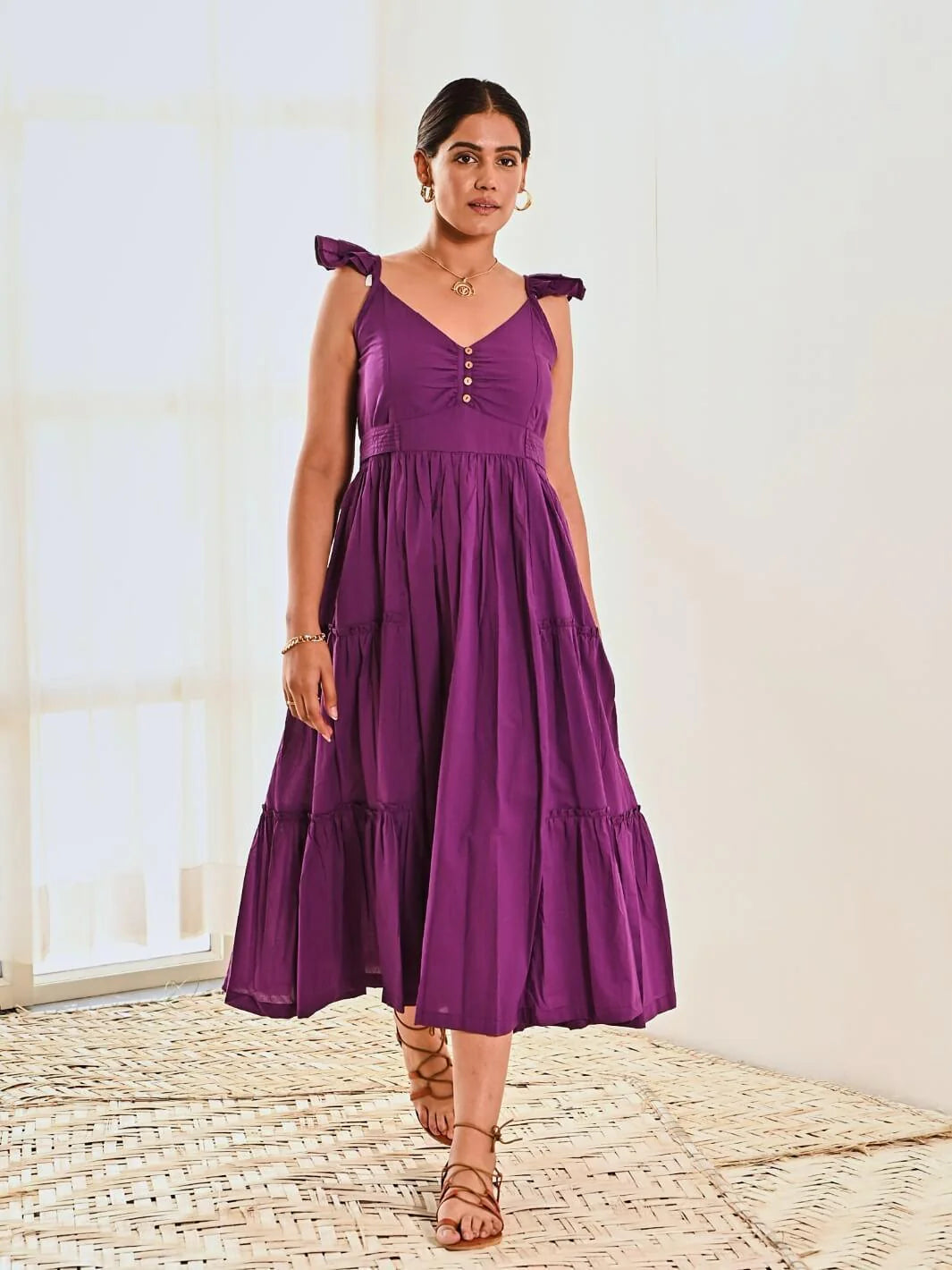 Purple Cotton Sleeveless Maxi Long Dress