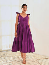 Purple Cotton Sleeveless Maxi Long Dress