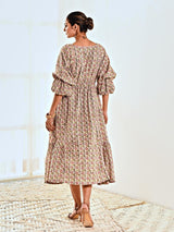 White Cotton Floral Print Maxi Long Dress