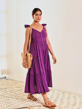 Purple Cotton Sleeveless Maxi Long Dress