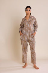 Brown Chevron Cotton Co-ord Set (Set of Two)