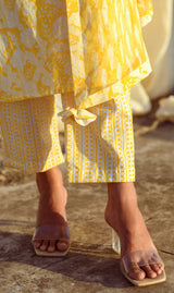 Yellow Block-Printed Tunic Set (Set of Three)