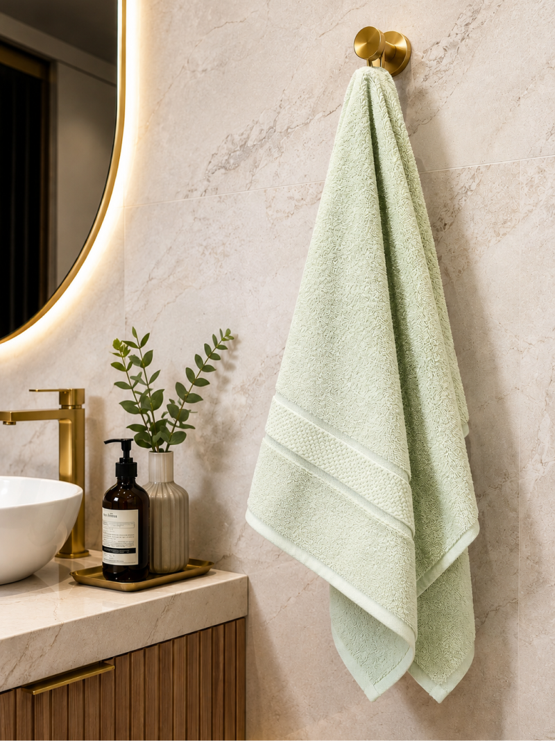 Sage Green Premium Textured 550 GSM Cotton Towel Set