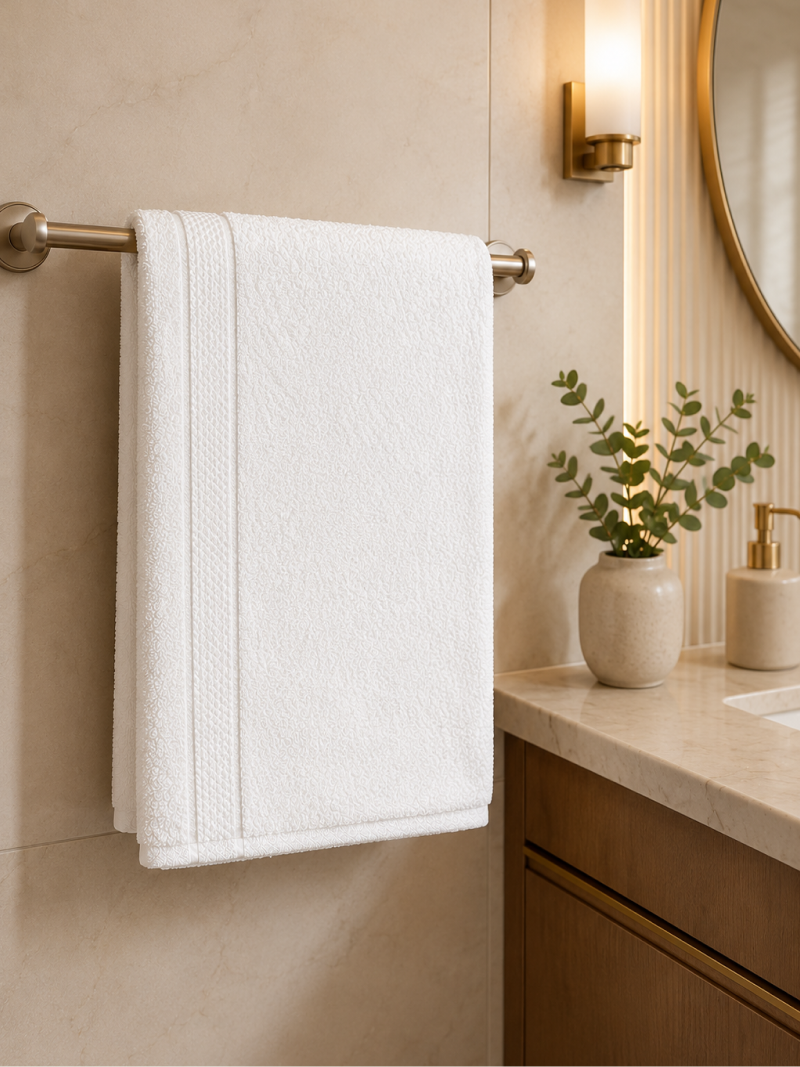 White Premium Textured  550 GSM Cotton Towel Set
