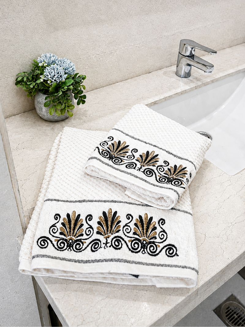 Premium 100% cotton scroll embroidery towel set