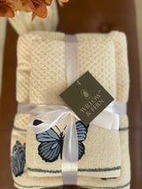 Premium Cotton Embroidered Butterfly Towel Set.