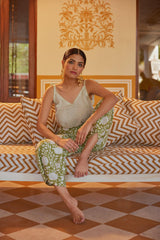 Green Floral Pants With Printed Top