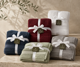 Willow & Fern bath towel sets in navy, maroon, white, sage and grey